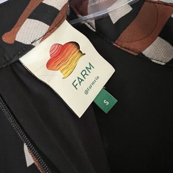 Farm Rio Bananada Black Dark Tulle Midi Dress Bananada Black Size Small Bodycon - Picture 9 of 9